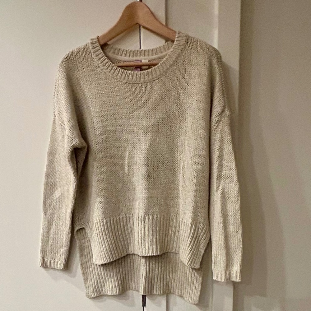 Alya oatmeal knit elbow‑patch sweater – size M